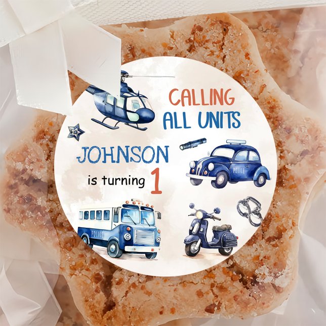 Polizeijunge 1. Geburtstag Party Runder Aufkleber (Von Creator hochgeladen)