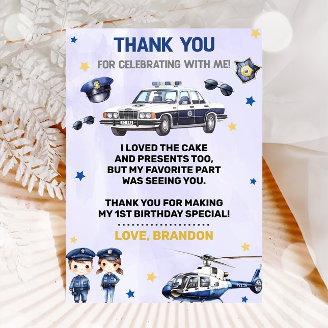 Polizeijunge Geburtstagsparty Danke Karte (Von Creator hochgeladen)
