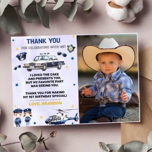 Polizeijunge Geburtstagsparty Foto Danke Karte