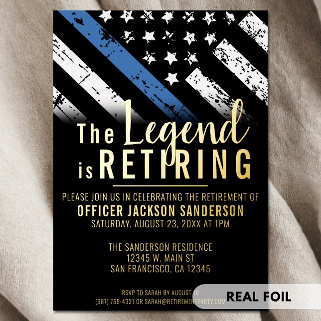 Polizeiliche Altersversorgung - Blaue Linie - Durc Folieneinladung (Police Retirement Blue Line Flag Law Enforcement Foil Invitation)