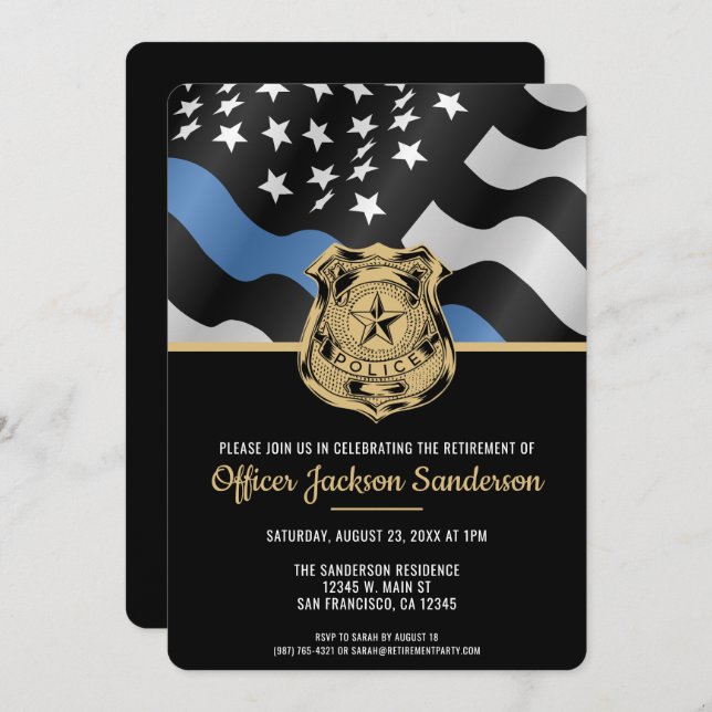 Polizeiliche Altersversorgung Party Blue Line Stra Einladung (Vorne/Hinten)