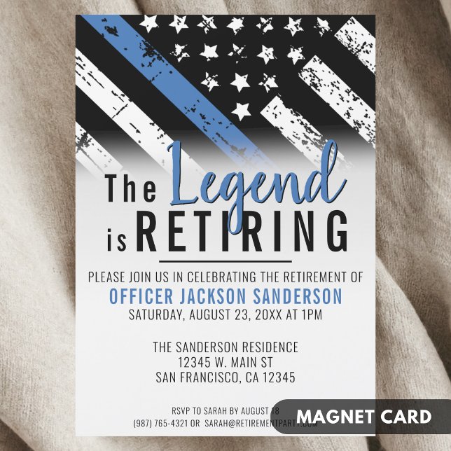 Polizeiliche Altersvorsorge - Rechtsdurchsetzung i Magneteinladung (Police Retirement Blue Line Flag Law Enforcement Magnetic Invitation)
