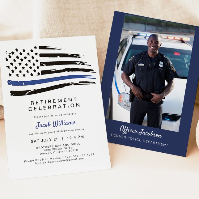 Polizeiliche Aquarellfärbung dünne blaue Linie Fla Einladung (Von Creator hochgeladen)