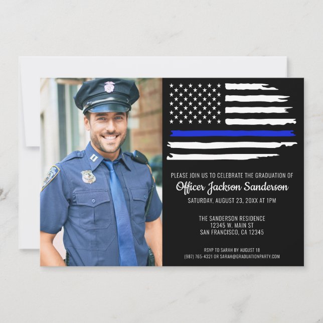 Polizeiliche Graduierung Partei Thin Blue Line Fot Einladung (Vorderseite)