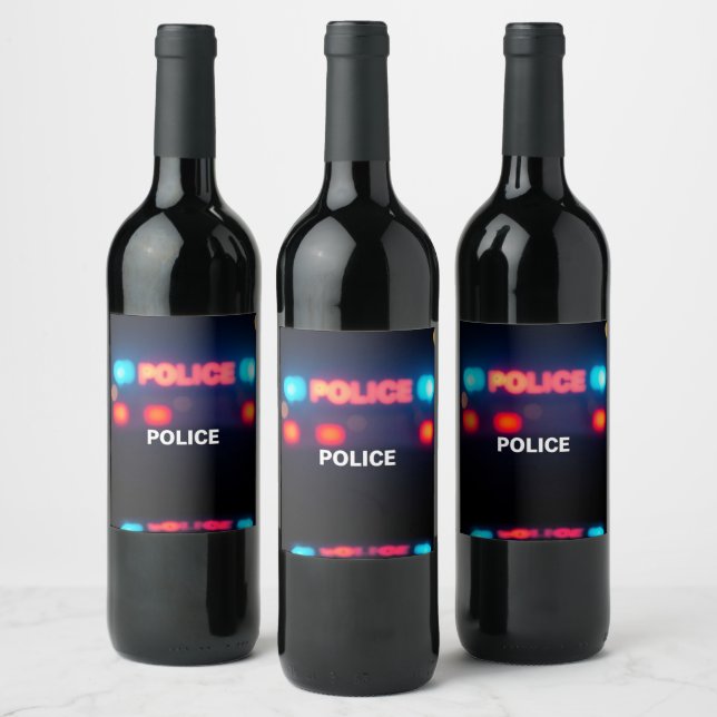 Polizeilichter – Blinkendes Notfall-Nacht-Design Weinetikett (Flaschen)