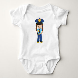 Polizeimädchen, Polizeibeamter, Polizist, Braunhaa Baby Strampler