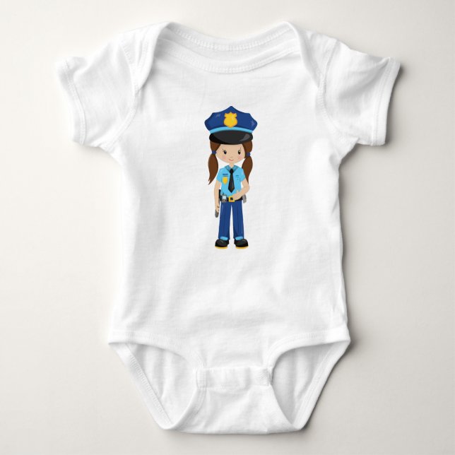 Polizeimädchen, Polizeibeamter, Polizist, Braunhaa Baby Strampler (Vorderseite)