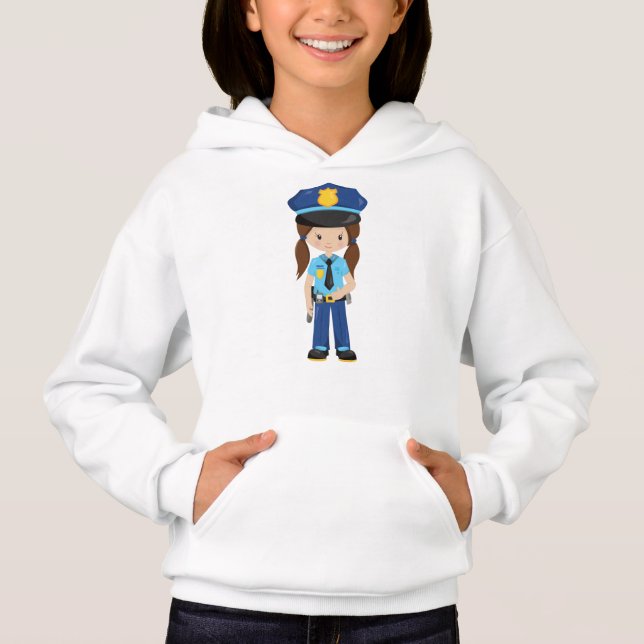 Polizeimädchen, Polizeibeamter, Polizist, Braunhaa Hoodie (Vorderseite)