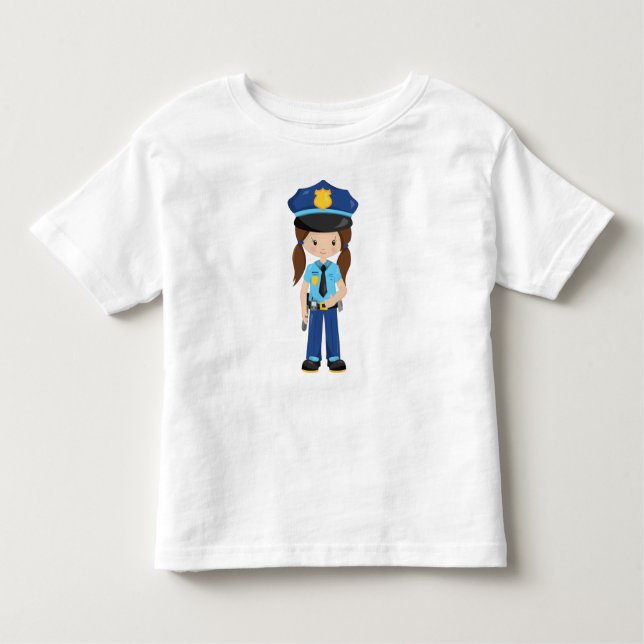 Polizeimädchen, Polizeibeamter, Polizist, Braunhaa Kleinkind T-shirt (Vorderseite)