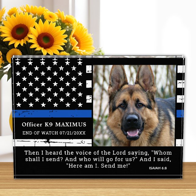 Polizeioffizier von Thin Blue Line Hund K9 Memoria Fotoblock (Von Creator hochgeladen)