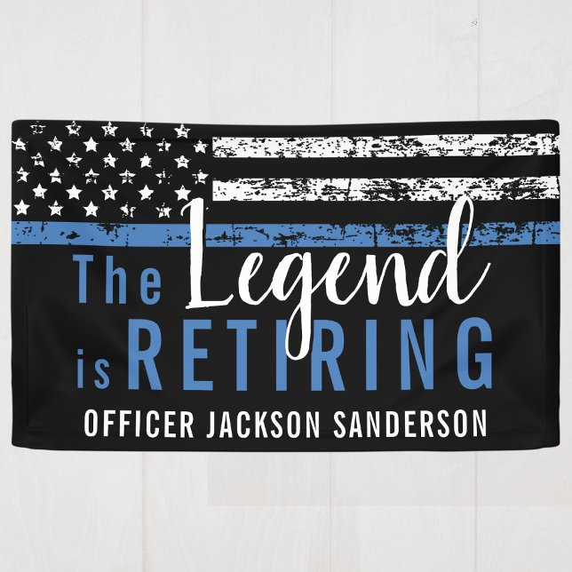 Polizeiretirement Thin Blue Line American Flag Banner (Police Officer Law Enforcement Retirement Party Banner)
