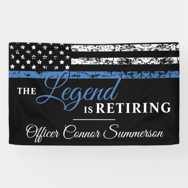 Polizeiretirement Thin Blue Line American Flag Banner (Horizontal)