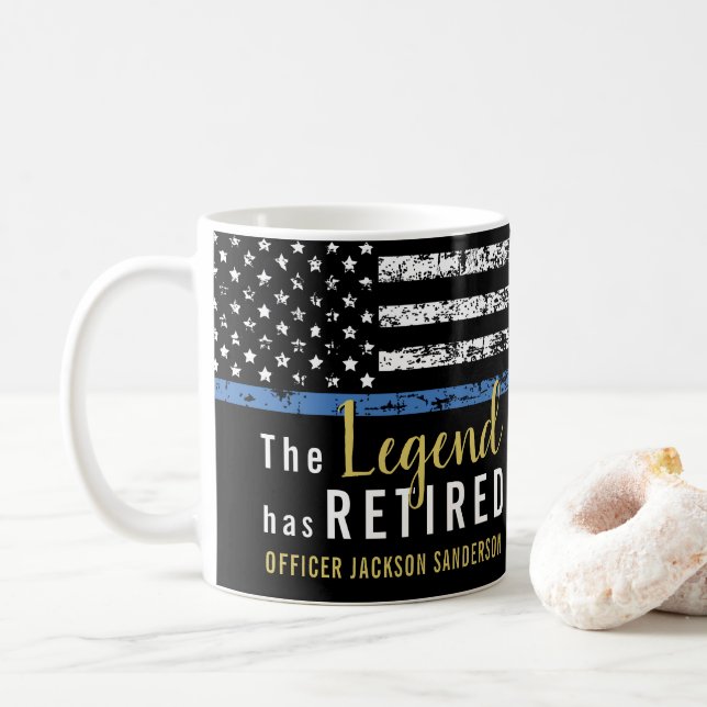 Polizeiretirement Thin Blue Line American Flag Kaffeetasse (Mit Donut)