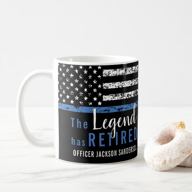 Polizeiretirement Thin Blue Line American Flag Kaffeetasse (Mit Donut)
