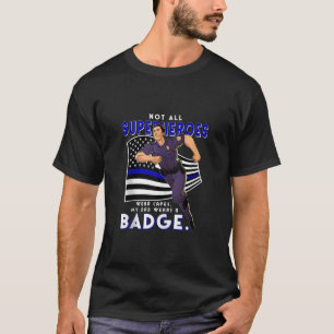 PolizeiSuperheld-Vater Thin Blue Line Flagge für P T-Shirt