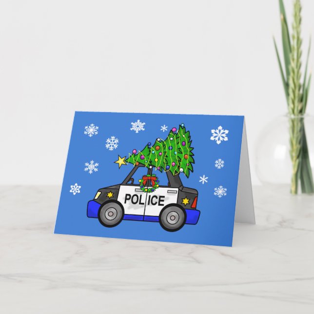 Polizeiwagen mit Weihnachtsbaumgrußkarte Karte (Vorderseite)