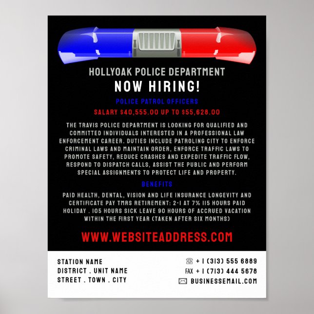 Polizeiwagen Siren, Polizeibeamter Anwerbung Poster (Vorne)