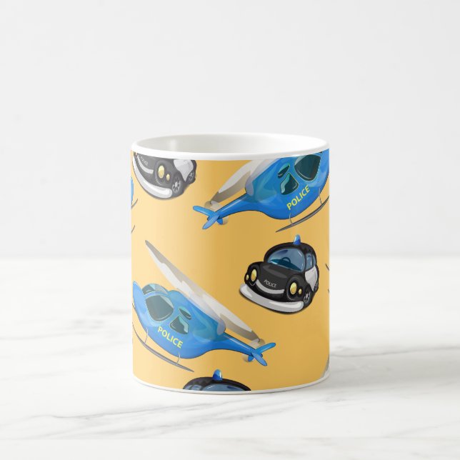 Polizeiwagen und Hubschrauber Kaffeetasse (Mittel)