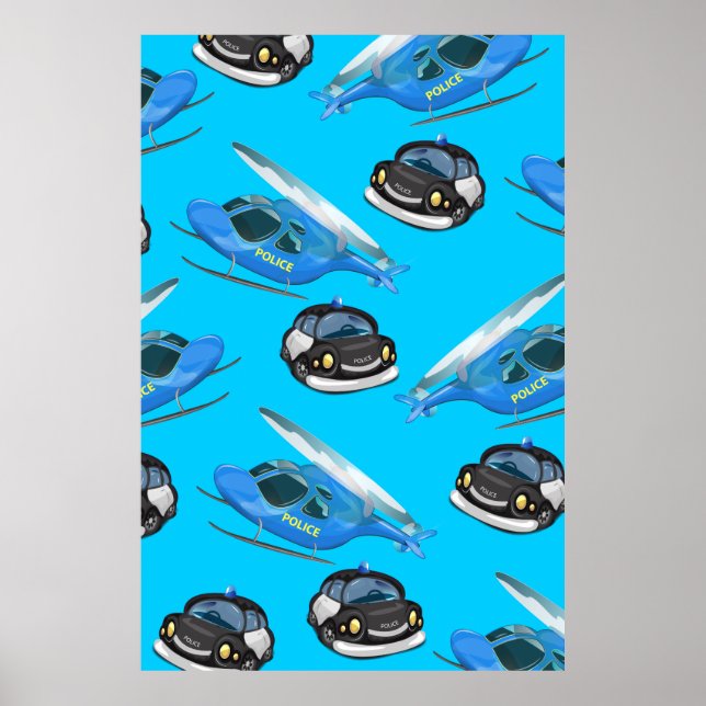 Polizeiwagen und Hubschrauber Poster (Vorne)