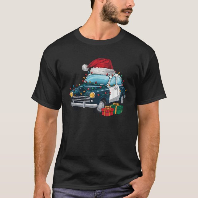 Polizeiwagen Xmas Lighting Weihnachtsmannmütze Pol T-Shirt (Vorderseite)
