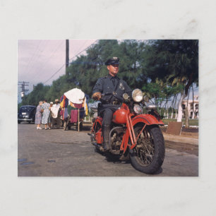 Polizist auf dem alten Motorrad 1939 Vintages Foto Postkarte