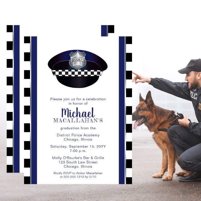 Polizist | Polizei | Polizist Hat Graduation Party Einladung (Policeman Policewoman Cop Hat Graduation Party Invitation - Print | Download)