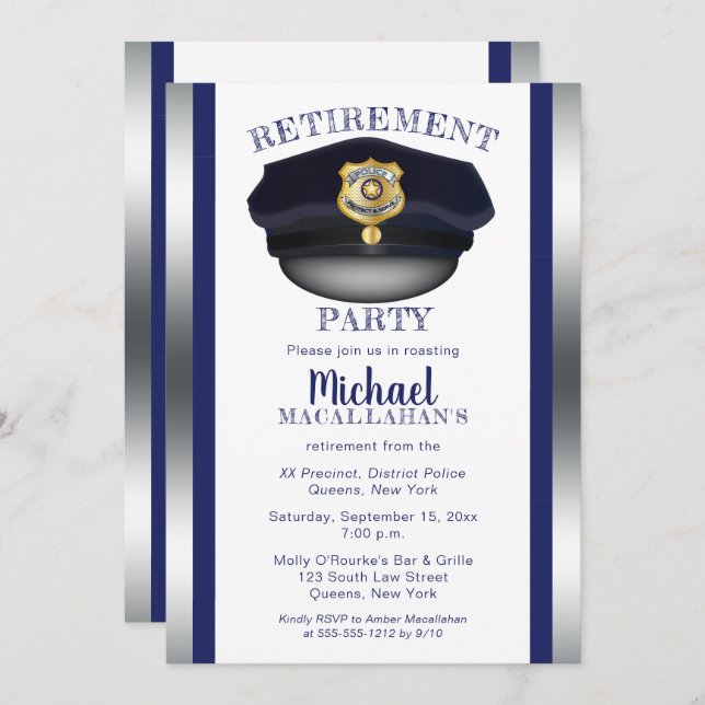 Polizist | Polizei | Polizist Hat Retirement Party Einladung (Vorne/Hinten)