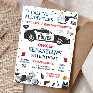 Polizist Polizeibeamter Kinder Geburtstagseinladun Einladung