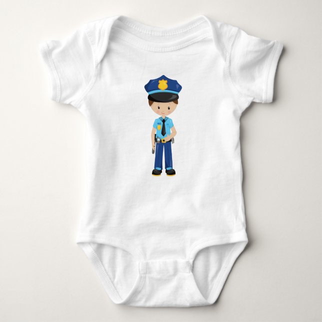 Polizist, Polizeibeamter, Polizist, braunes Haar Baby Strampler (Vorderseite)