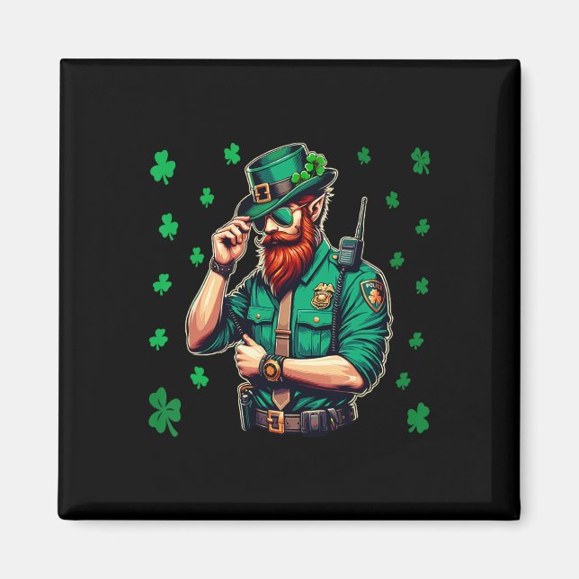 Polizist St Patricks Day Irisches Kleeblatt Glück Magnet (Vorne)