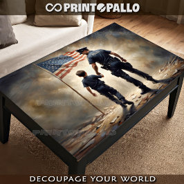 Polizist und Junge mit US-Flagge - Patriotismus Seidenpapier