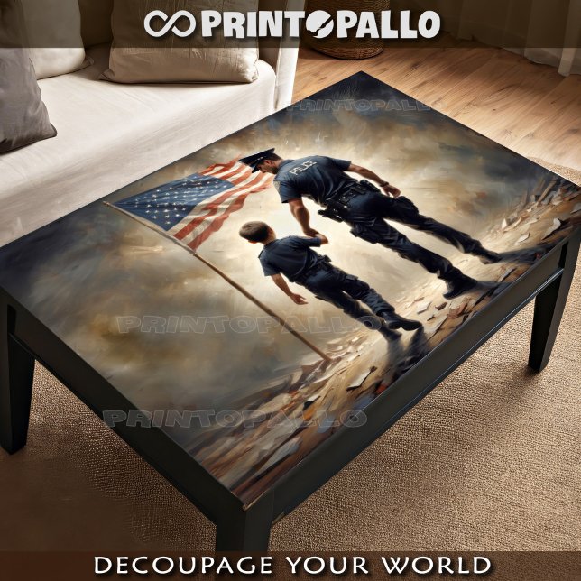 Polizist und Junge mit US-Flagge - Patriotismus Seidenpapier (Von Creator hochgeladen)