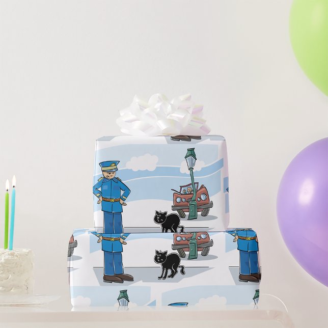 Polizist und schwarze Katze Geschenkpapier (Von Creator hochgeladen)
