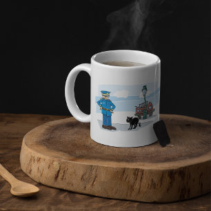 Polizist und schwarze Katze Kaffeetasse