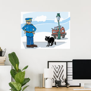 Polizist und schwarze Katze Poster
