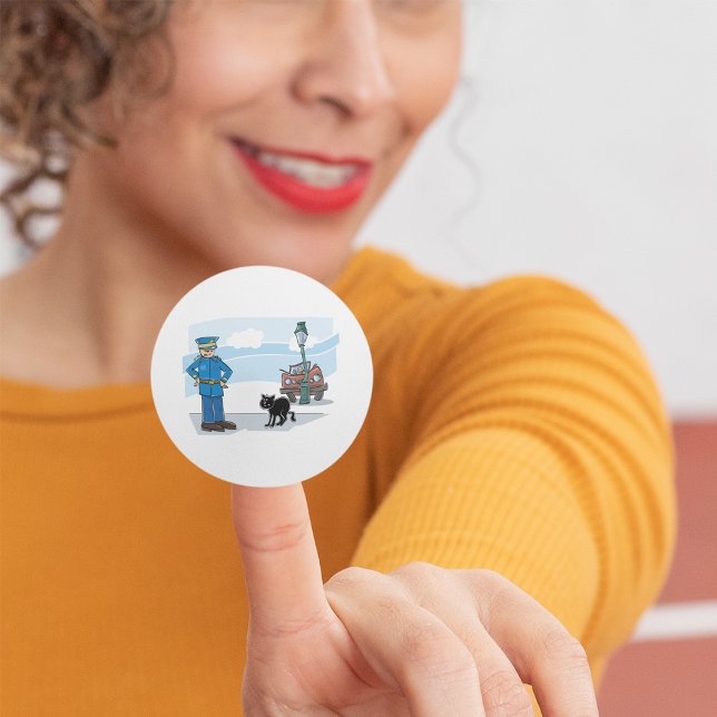 Polizist und schwarze Katze Runder Aufkleber (Von Creator hochgeladen)