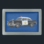 Polizist Vintager Polizeiwagen blau Rechteckige Gürtelschnalle<br><div class="desc">Diese Gurtschnalle ist ein einzigartiges Geschenk für Polizeibeamte und Strafverfolgungsbehörden. Das Design ist mit einem Vintagen Polizeiauto auf blauem Hintergrund ausgestattet. Entworfen von dem weltbekannten Künstler ©Tim Coffey.</div>
