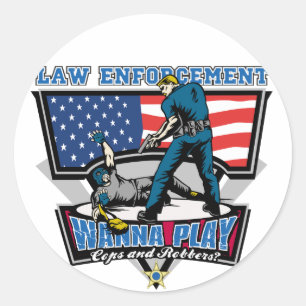 Polizisten und Robber Runder Aufkleber