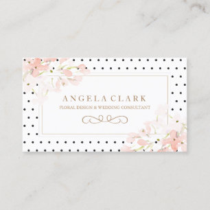 Polk a dots und rosa Aquarellblüten Visitenkarte