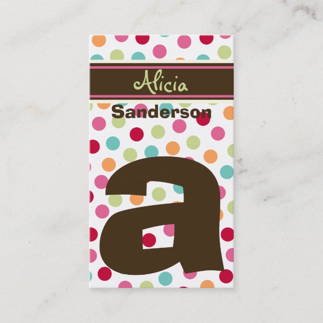 Polka Color Candy Dots Monogram Alphabet Fun Niedl Visitenkarte (Vorderseite)
