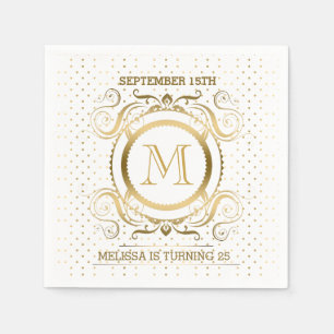 Polka-Dosen und Blütenrahmen in weiß und Gold Serviette