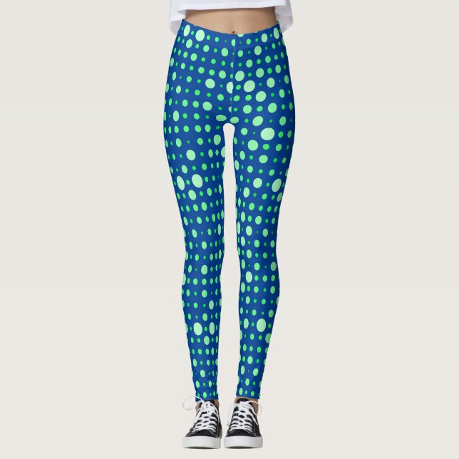 Polka Dot 02.Green. Dblue BG Leggings (Vorderseite)
