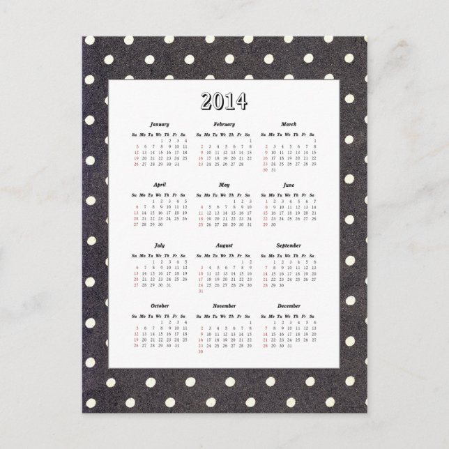 Polka Dot 2014 Kalender Postkarte (Vorderseite)