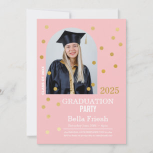 Polka Dot Abschluss Confetti Pink Gold Foto Einladung