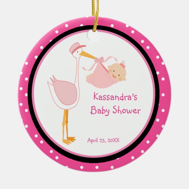 Polka Dot Adorable Stork Baby Duschvorrichtung Keramikornament (Vorne)