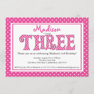 Polka Dot Alphabet Dritte Geburtstagspartei Einlad Einladung