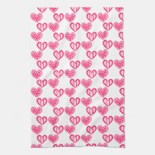 Polka Dot and Stripes Hearts Geschirrtuch