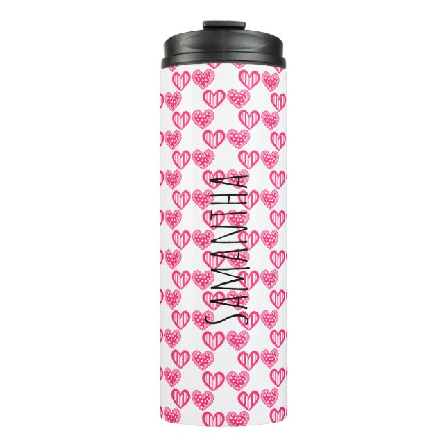 Polka Dot and Stripes Hearts Thermosbecher (Vorderseite)