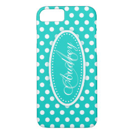 Polka dot aquamarine aqua name iPhone case