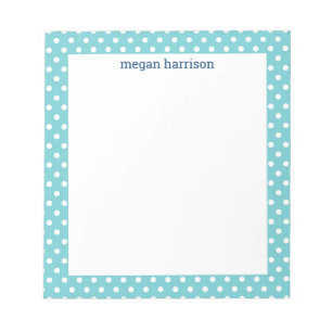 Polka Dot Aquamariner Personalisierter Notepad Notizblock